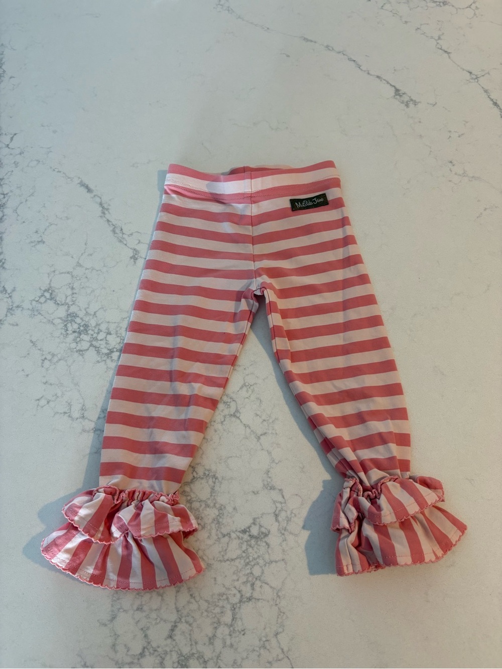 Matilda Jane Pink and White Striped Ruffle Hem Leggings